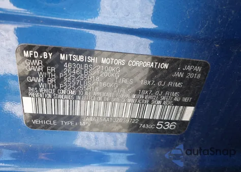 2018 Mitsubishi Eclipse Cross Se from USA, damaged, VIN JA4AT5AA1JZ039722